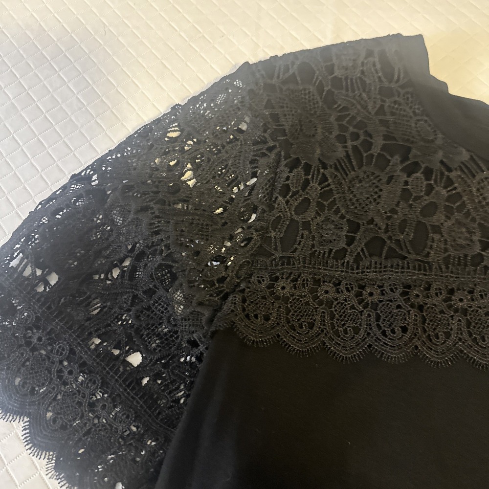 Adrianna Papell short sleeve black top lace sleeves  SZ L party romantic‎ - Picture 2 of 9